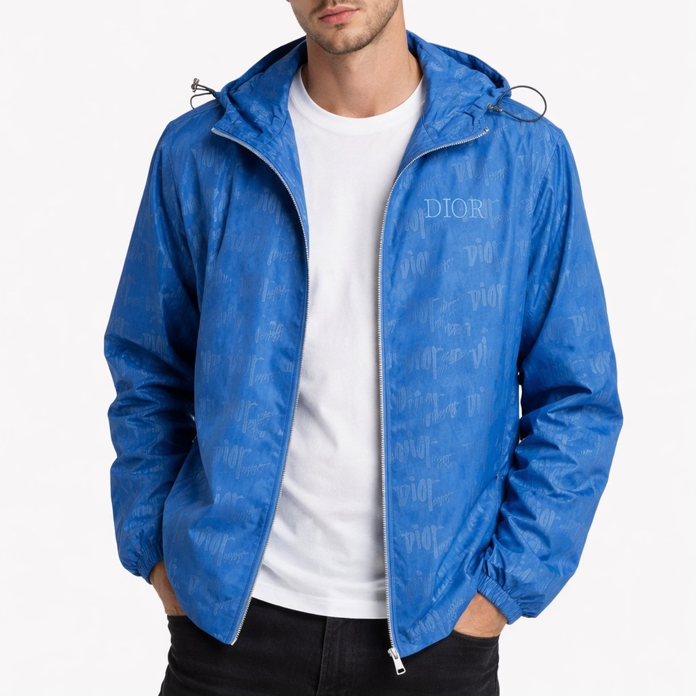 Christian Dior Paris Vintage Blue Hooded Windbreaker Jacket Men’s Size XLarge